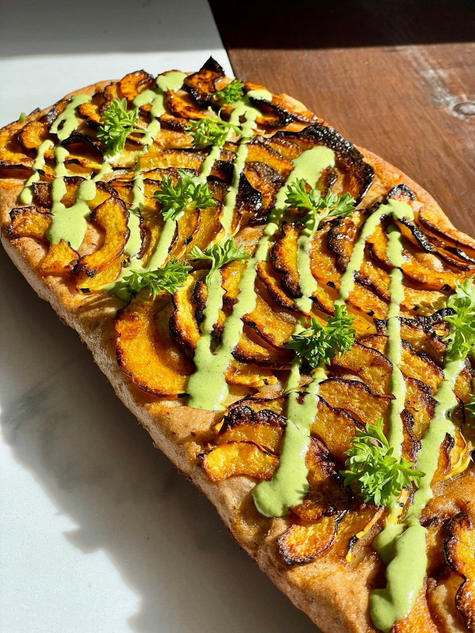 Bread of the month: Delicata squash flatbread and tahini sauce