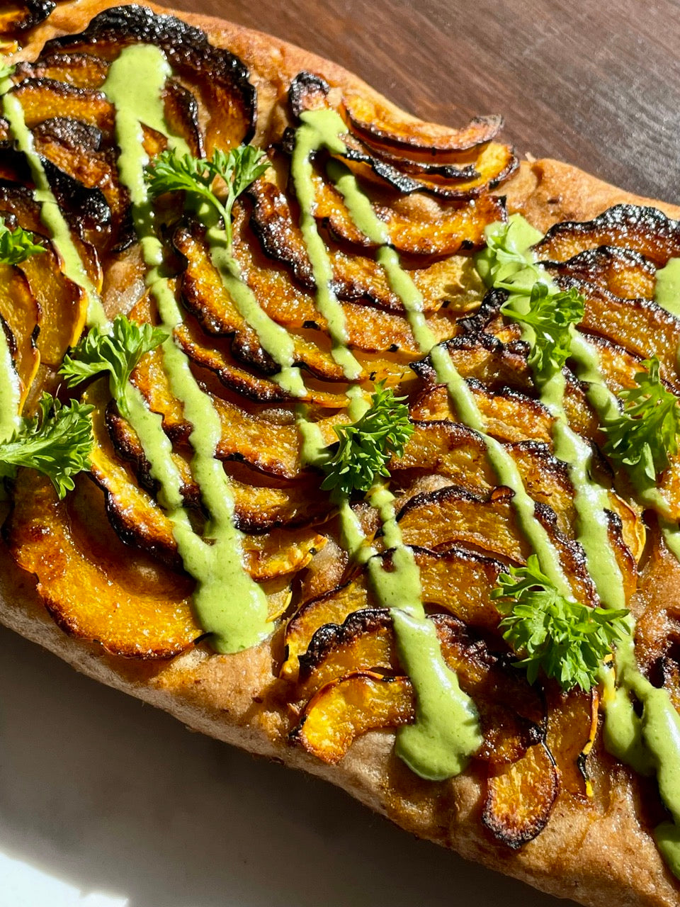Bread of the month: Delicata squash flatbread and tahini sauce